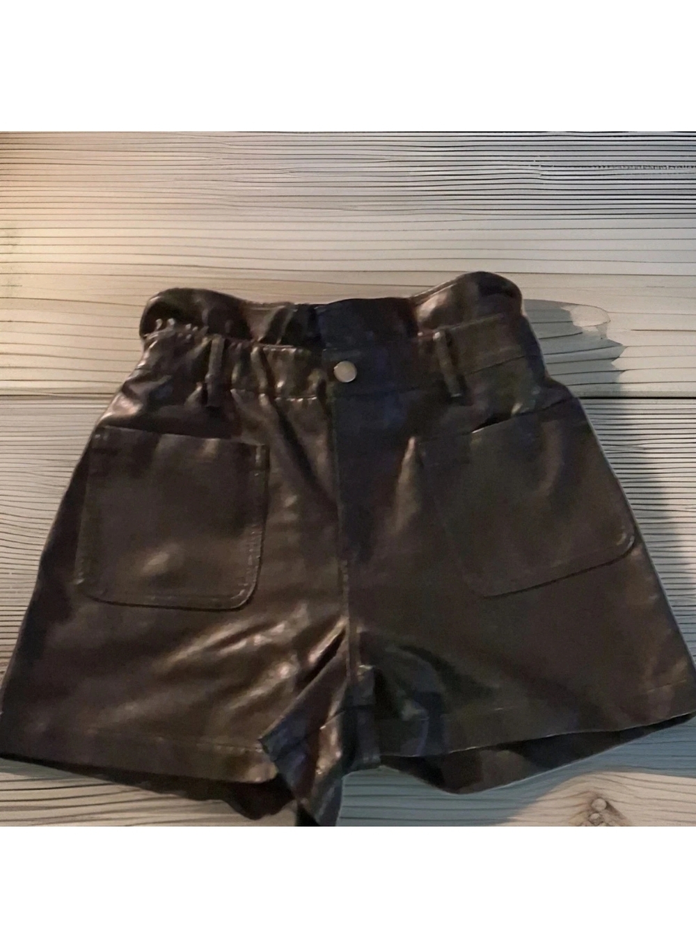 Alya Black High-Waist Faux Leather Paperbag Shorts
